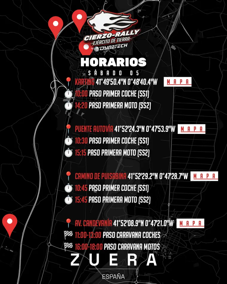 Horarios y puntos de interés en Zuera: Karting, Puente Autovía, Camino de Puisabina, Av. Candevanía